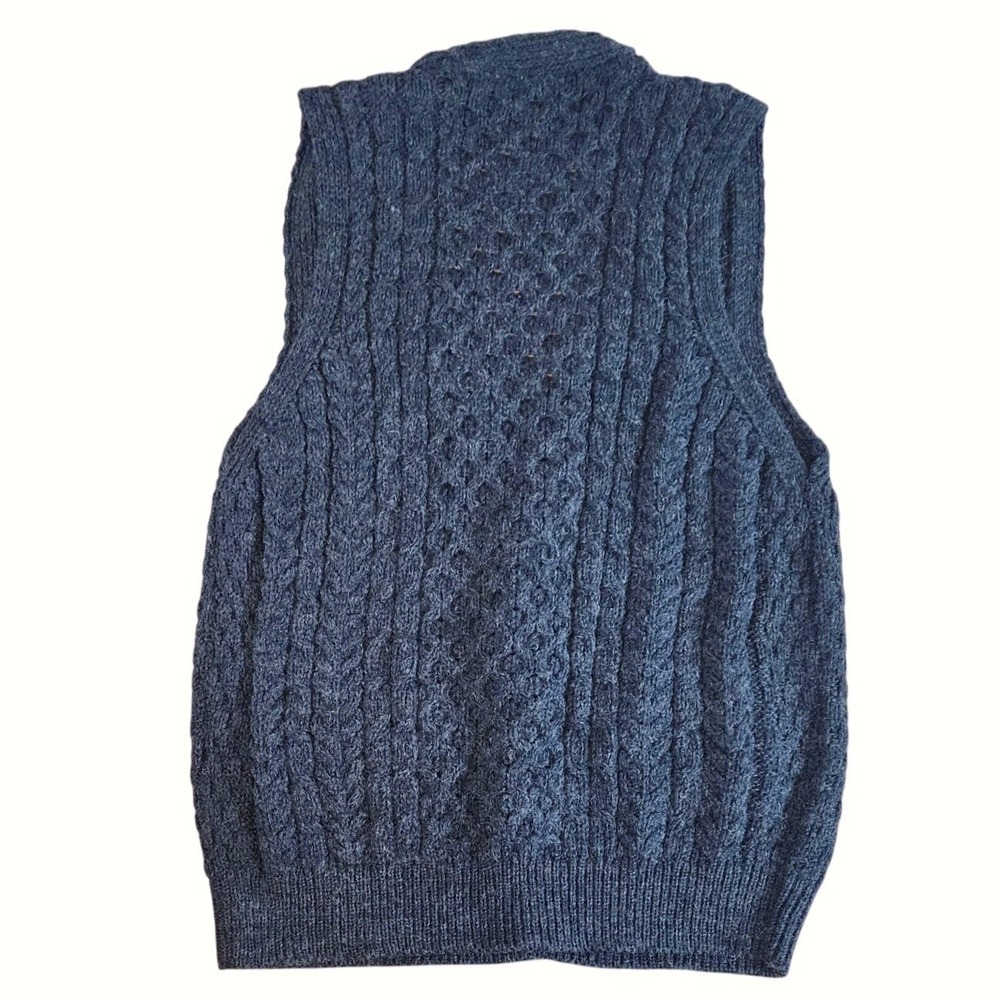 Carraig Donn Womens Wool Cable Knit Cardigan Vest Gray Size L Made in Ireland - Picture 2 of 8